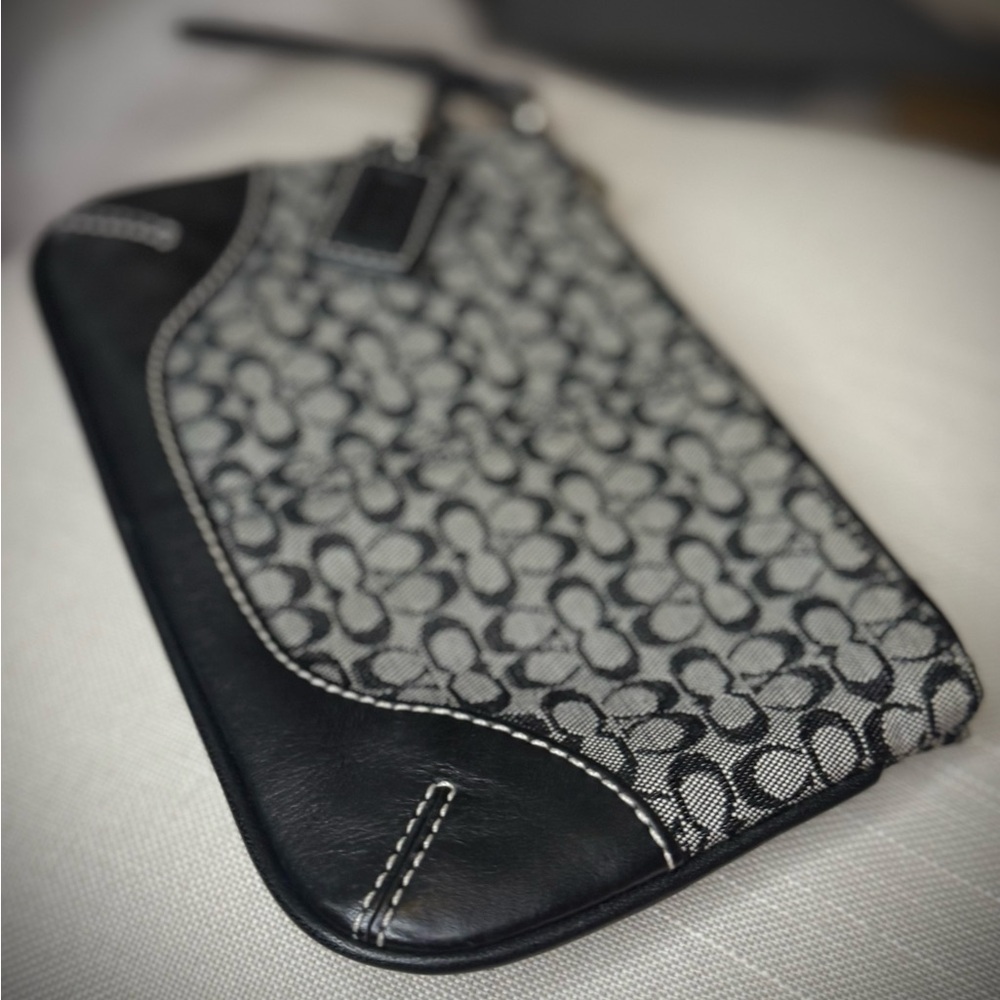 Coach Signature Black & Gray Canvas Wristlet